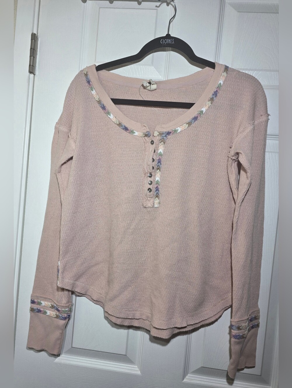 Free People Pink Thermal Knit Henley Long Sleeve Top Women's Size M - Picture 3 of 6
